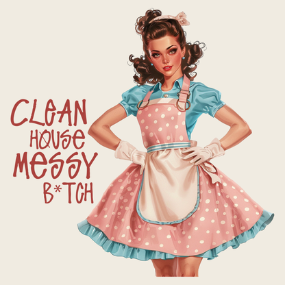 Clean House Funny Retro Housewife Humor Vintage Cartoon T-Shirt