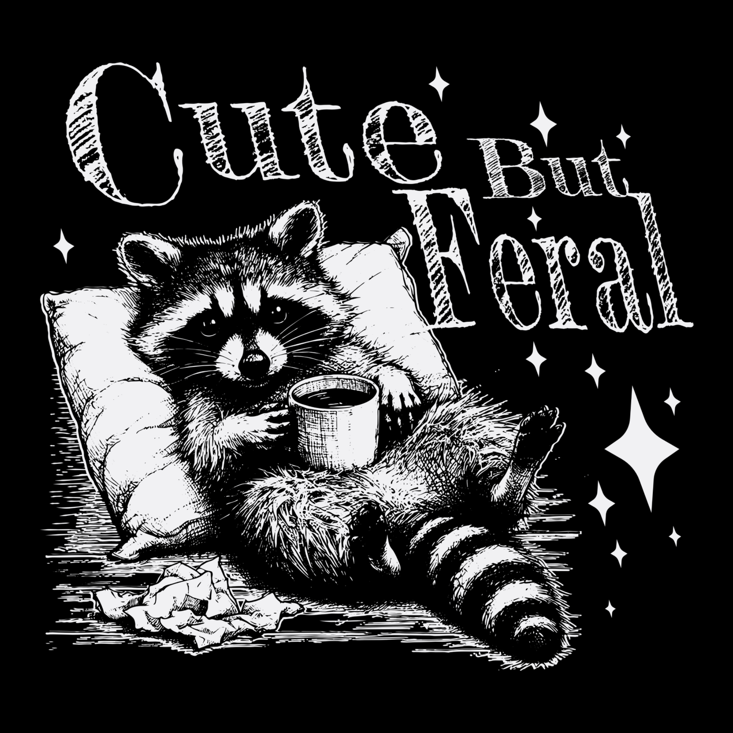 Cute But Feral Funny Cute Retro Raccoon Meme T-Shirt