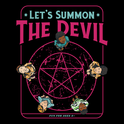 Let's Summon The Devil Spooky Funny 70s Retro Cartoon  T-Shirt