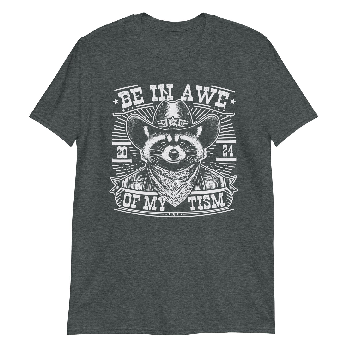 Be In Awe Of My Tism Funny Cowboy Raccoon Meme T-Shirt