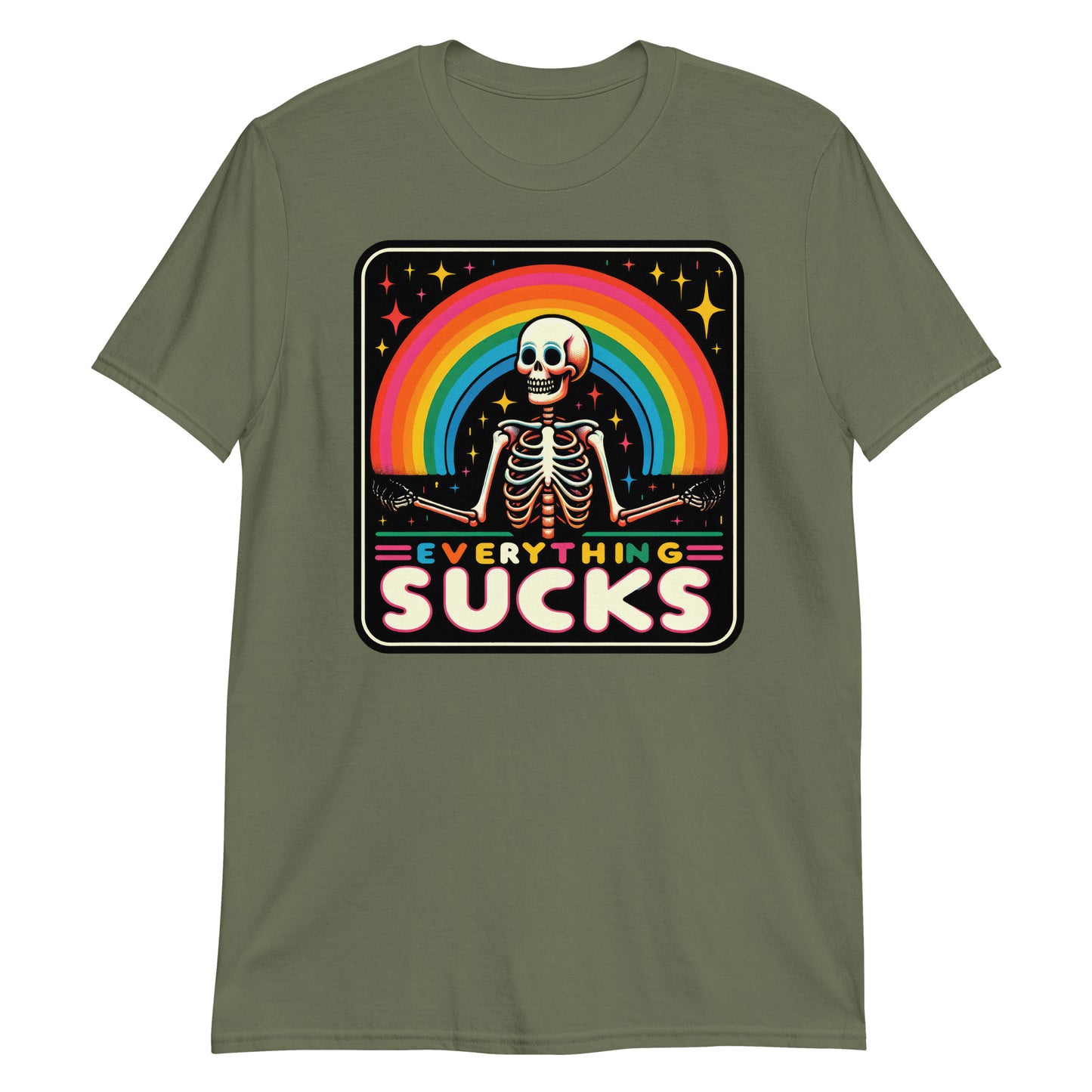 Everything Sucks Funny Sarcasm Skeleton Sarcastic Rainbow Humor T-Shirt