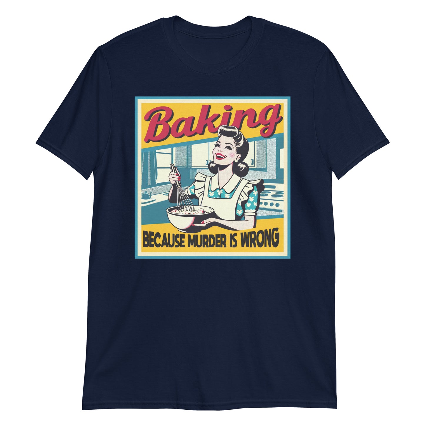 Baking Because Murder Is Wrong Funny Retro Cartoon T-Shirt