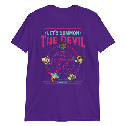 Let's Summon The Devil Spooky Funny 70s Retro Cartoon  T-Shirt