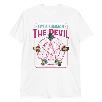 Let's Summon The Devil Spooky Funny 70s Retro Cartoon  T-Shirt